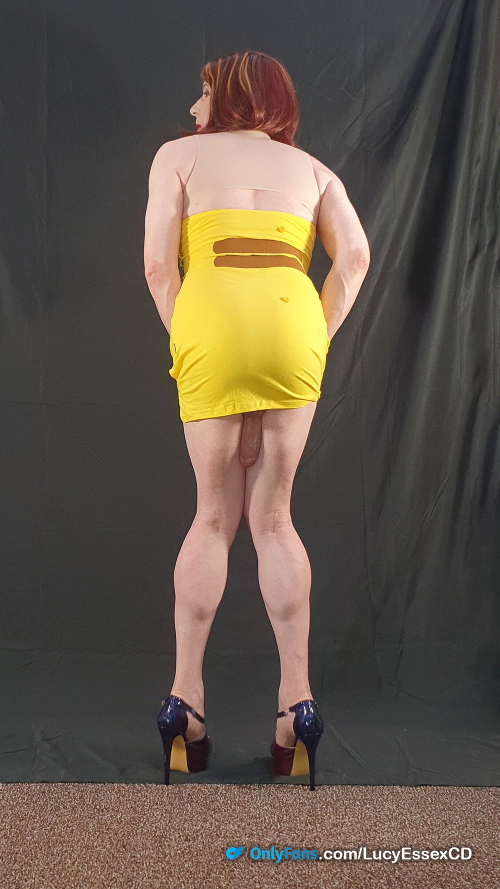 Big cock crossdresser Lucy Essex in tight yellow minidress  #8