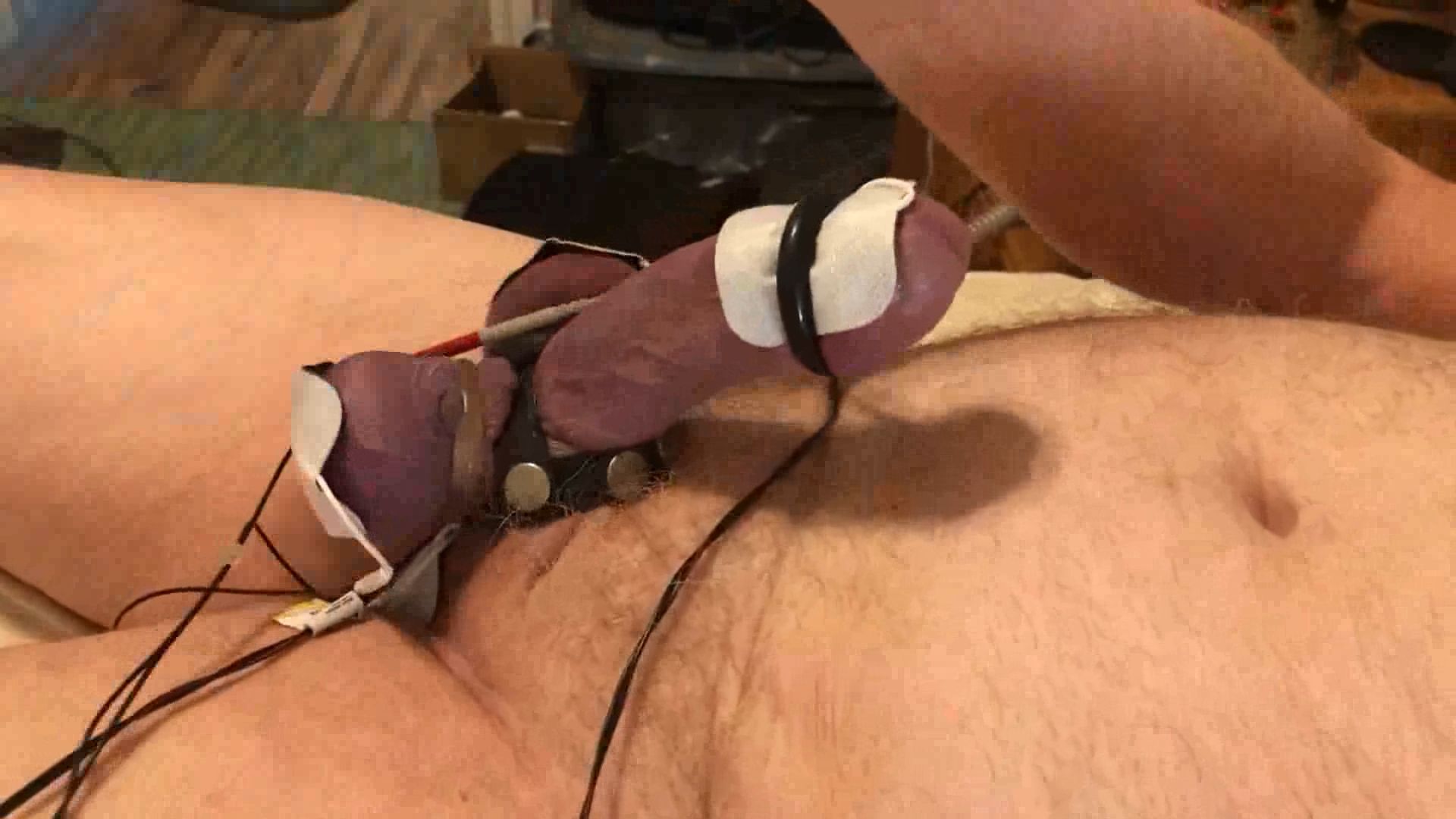 Cock twitches with estim pulse and precum flows as I slap an #28