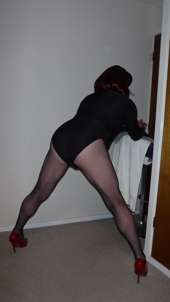 SISSY ROSIE IN FISHNET, RED HEELS AND BODYSUIT #7