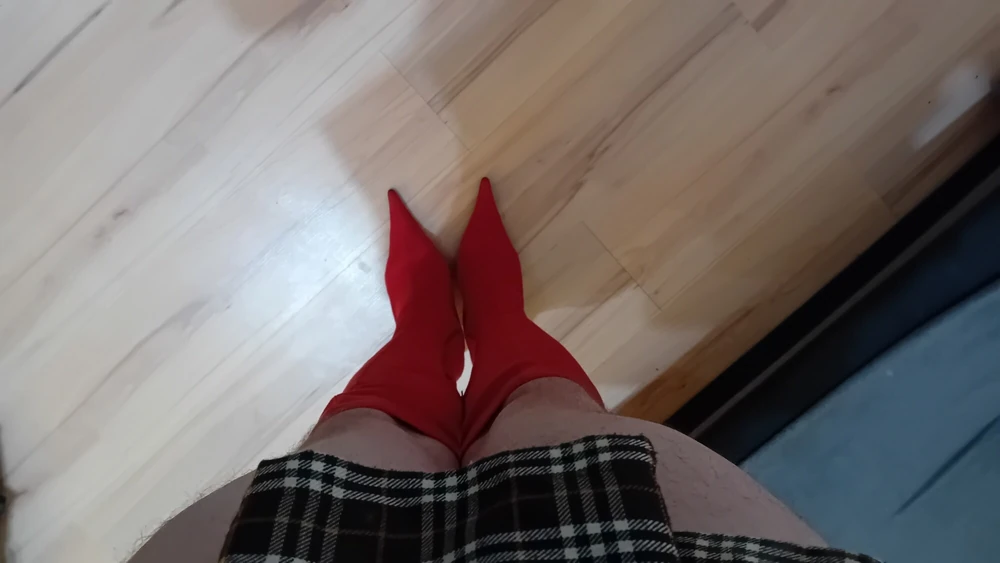 Crossdresser In Sexy Red Suede Pointed Toe High Heels Boots #5
