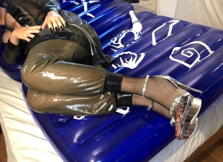 Latex masturbation on inflatable Bed #50