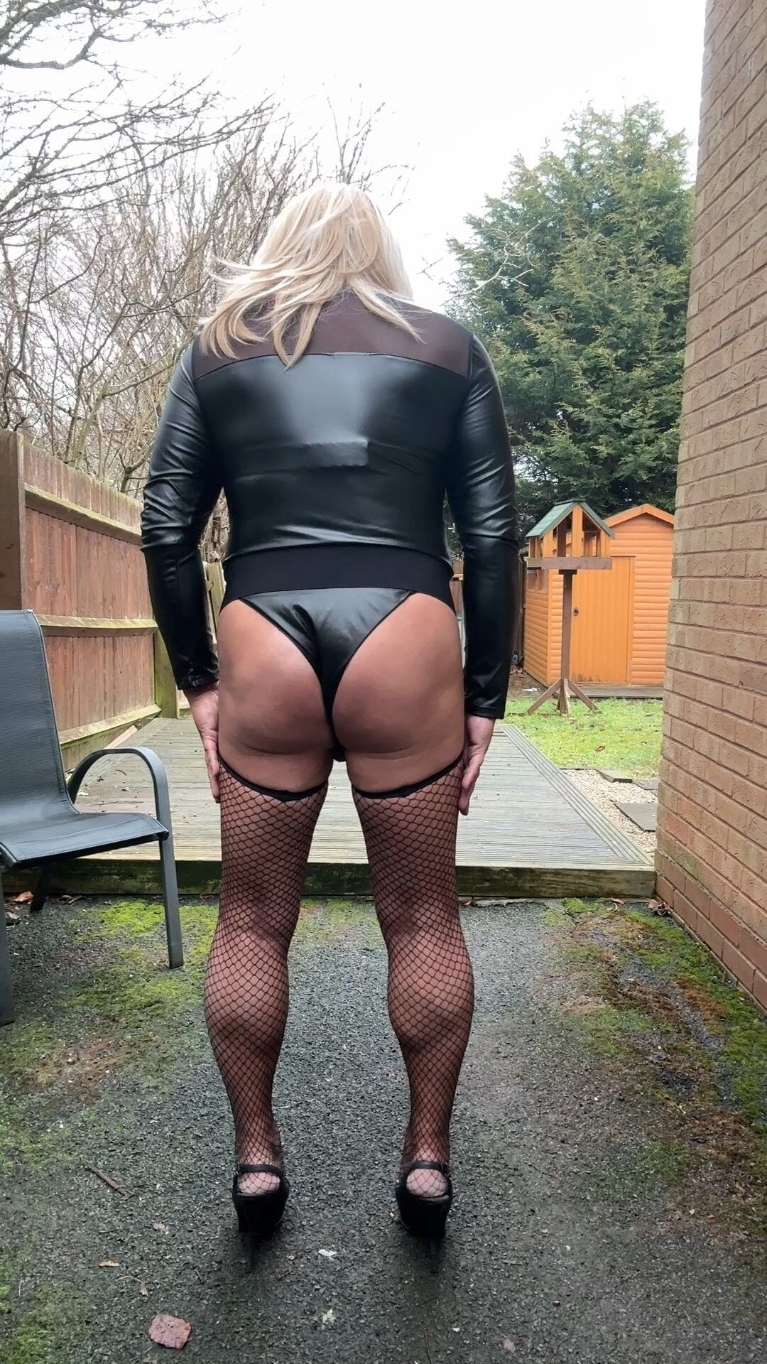 Sexy Crossdresser Kellycd2022 black pvc and nylon bodysuit #13