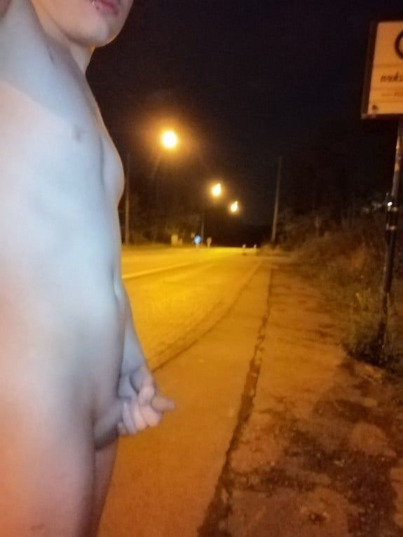 Naked at the bus stop at night #7