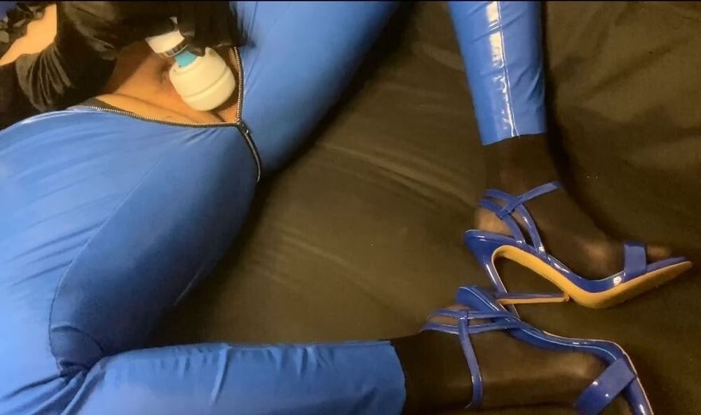 Blue Heels, Blue Leggings and Nylon Feet #20