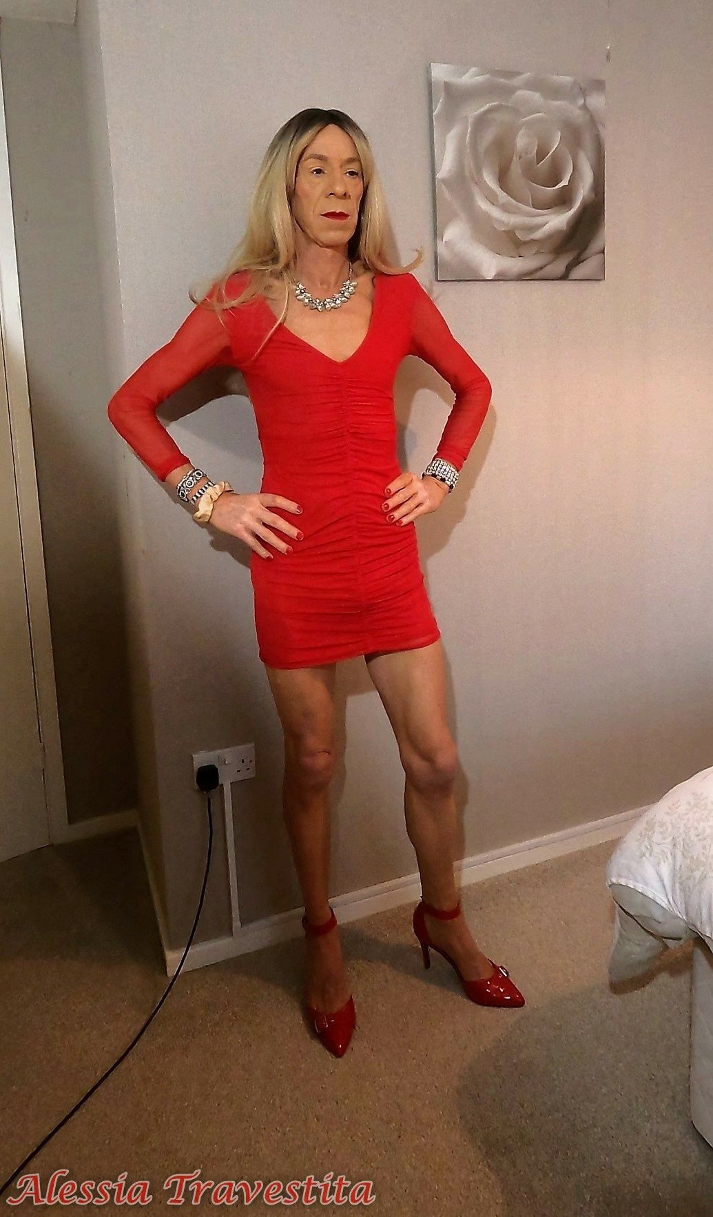 64 Alessia Travestita in Sheer Red Dress #3