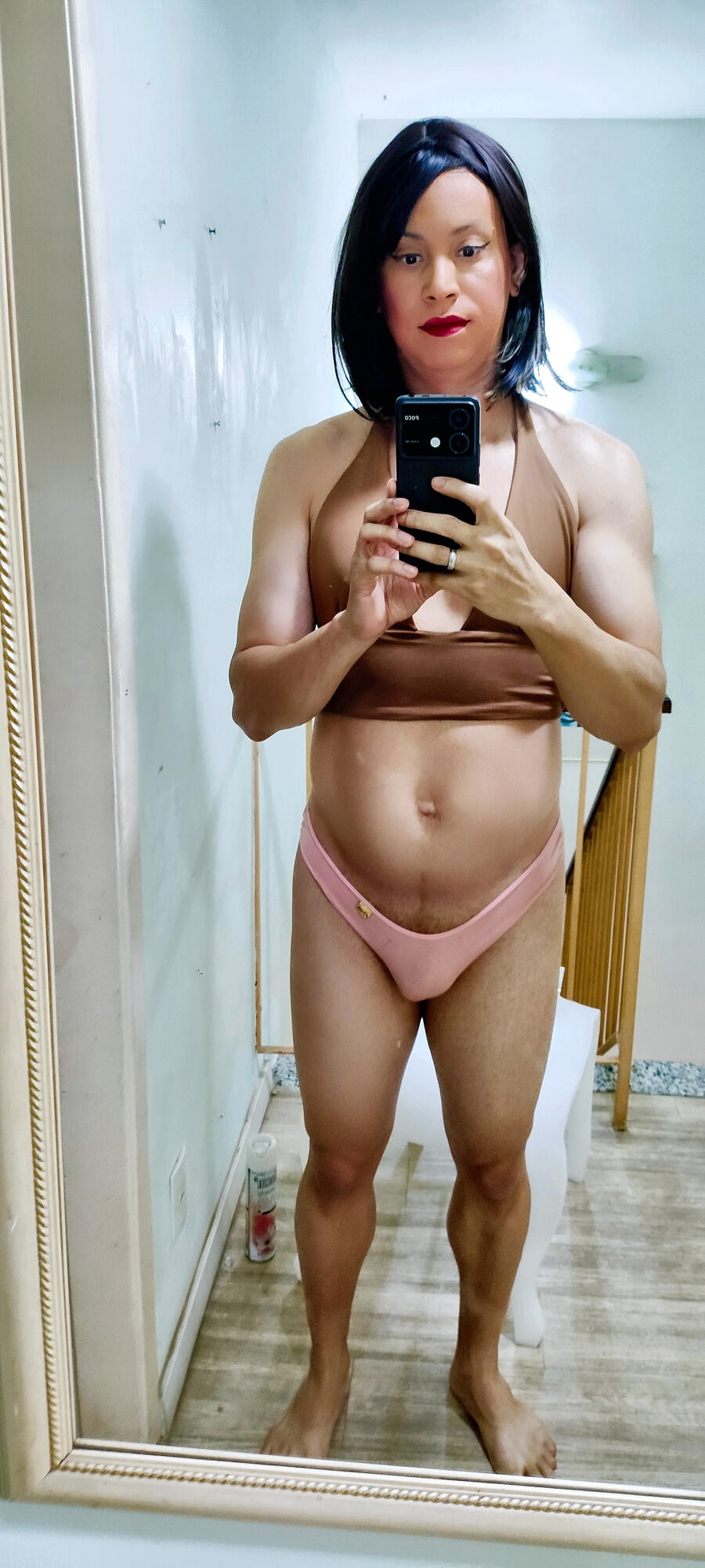 Crossdresser in brown top #24