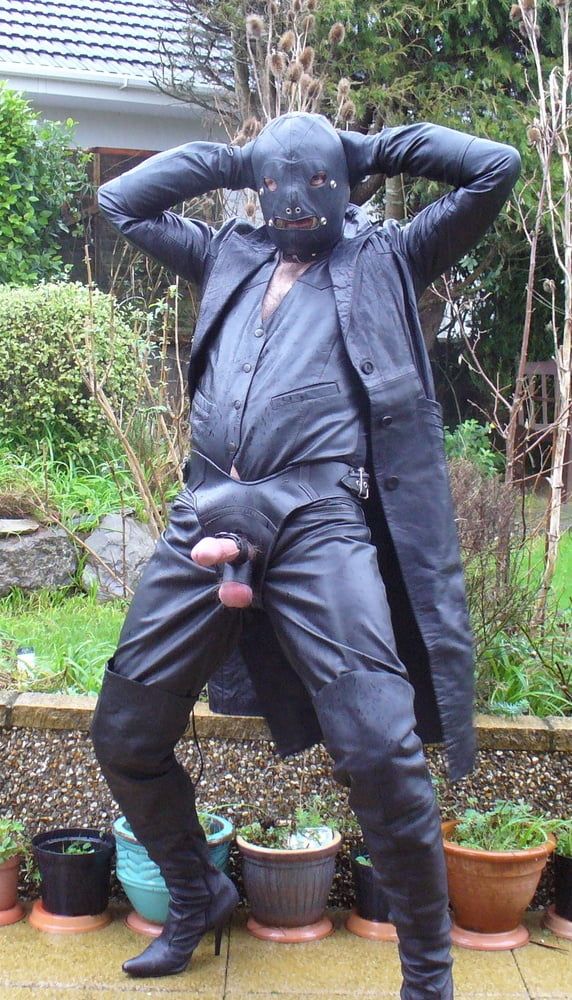 Leather Master in cock harness, boots and hood #7