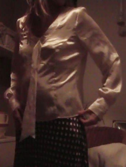 Satin white blouse, polka dot skirt and panties