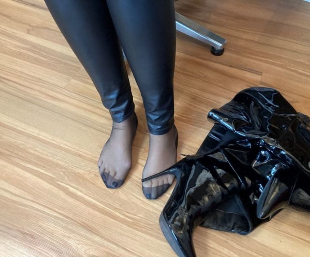 Black Mules, Nylon Feet and Leggings #9