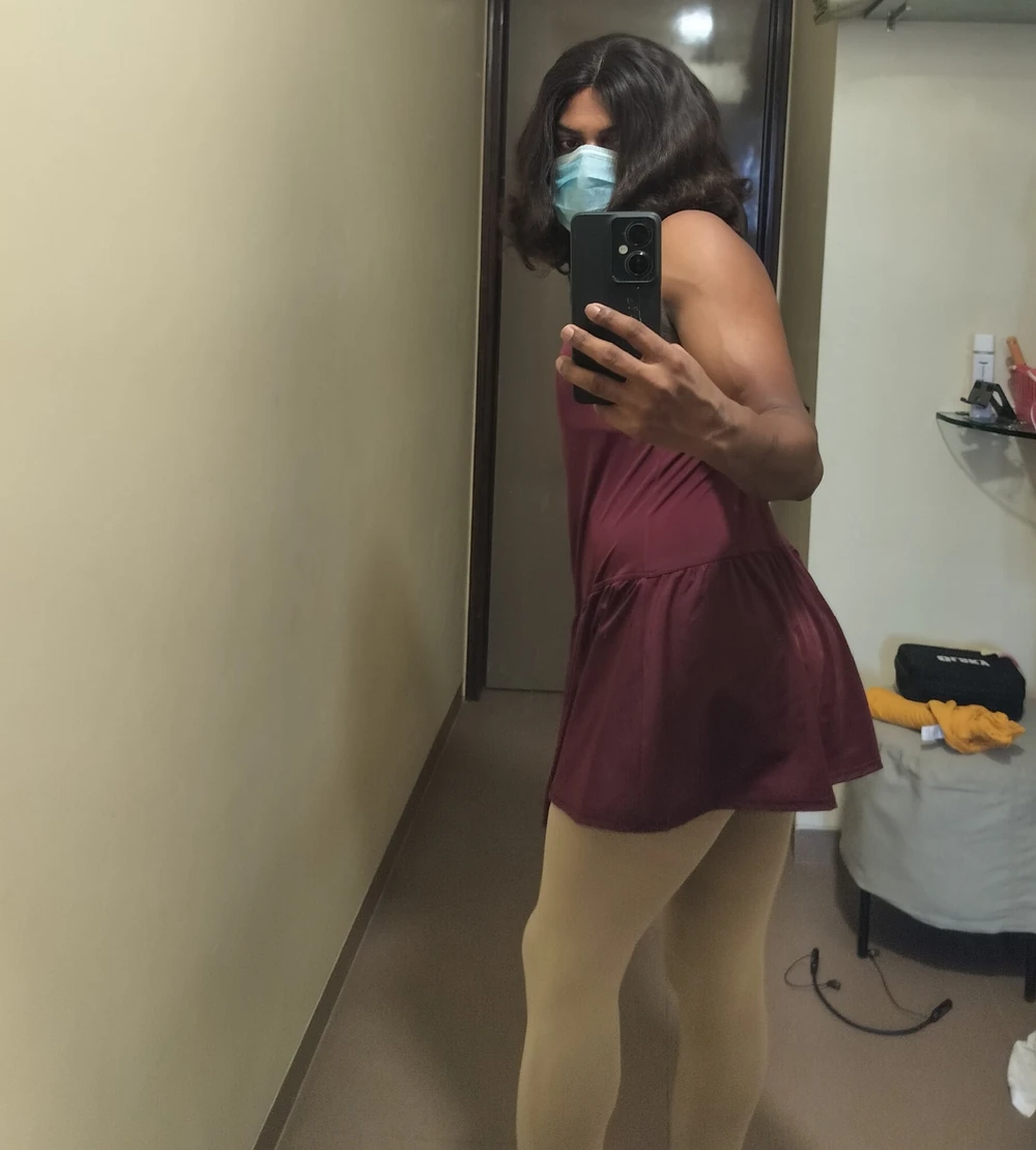 Sissy girl going to dance class in hot dress 