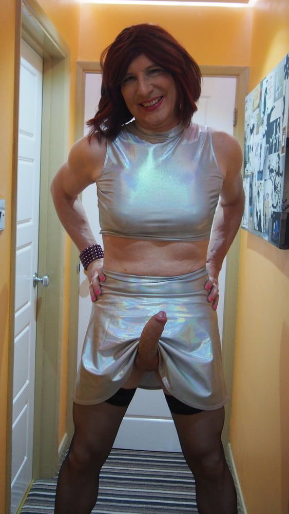 Sissy Lucy showing off her big cock in Silver skater skirt #49