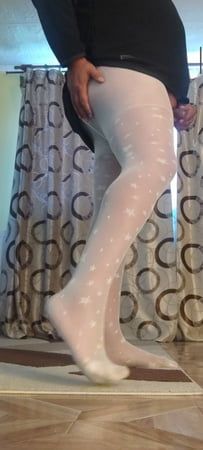 Teen white pantyhose with stars