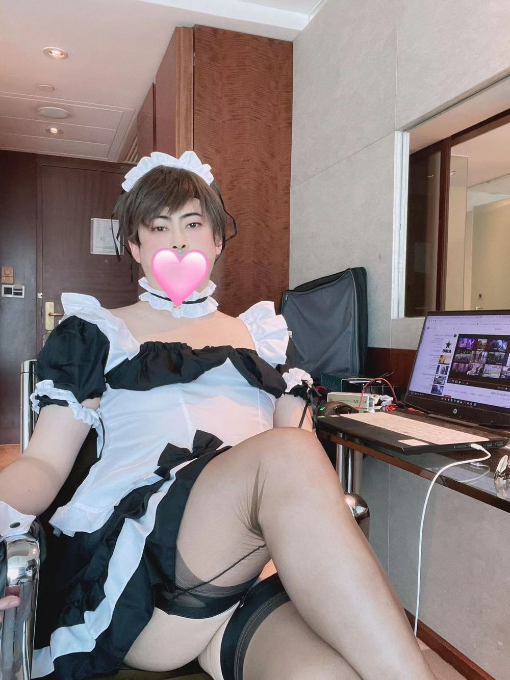 Asian sissy in maid dress #9