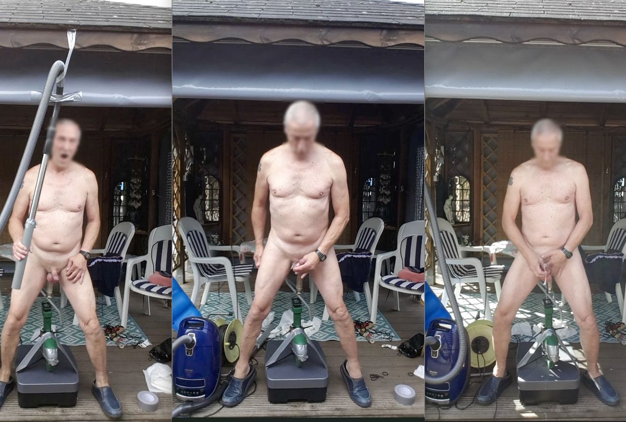 public outdoor exhibitionist vacuumcleaner sucking dildo cum #59