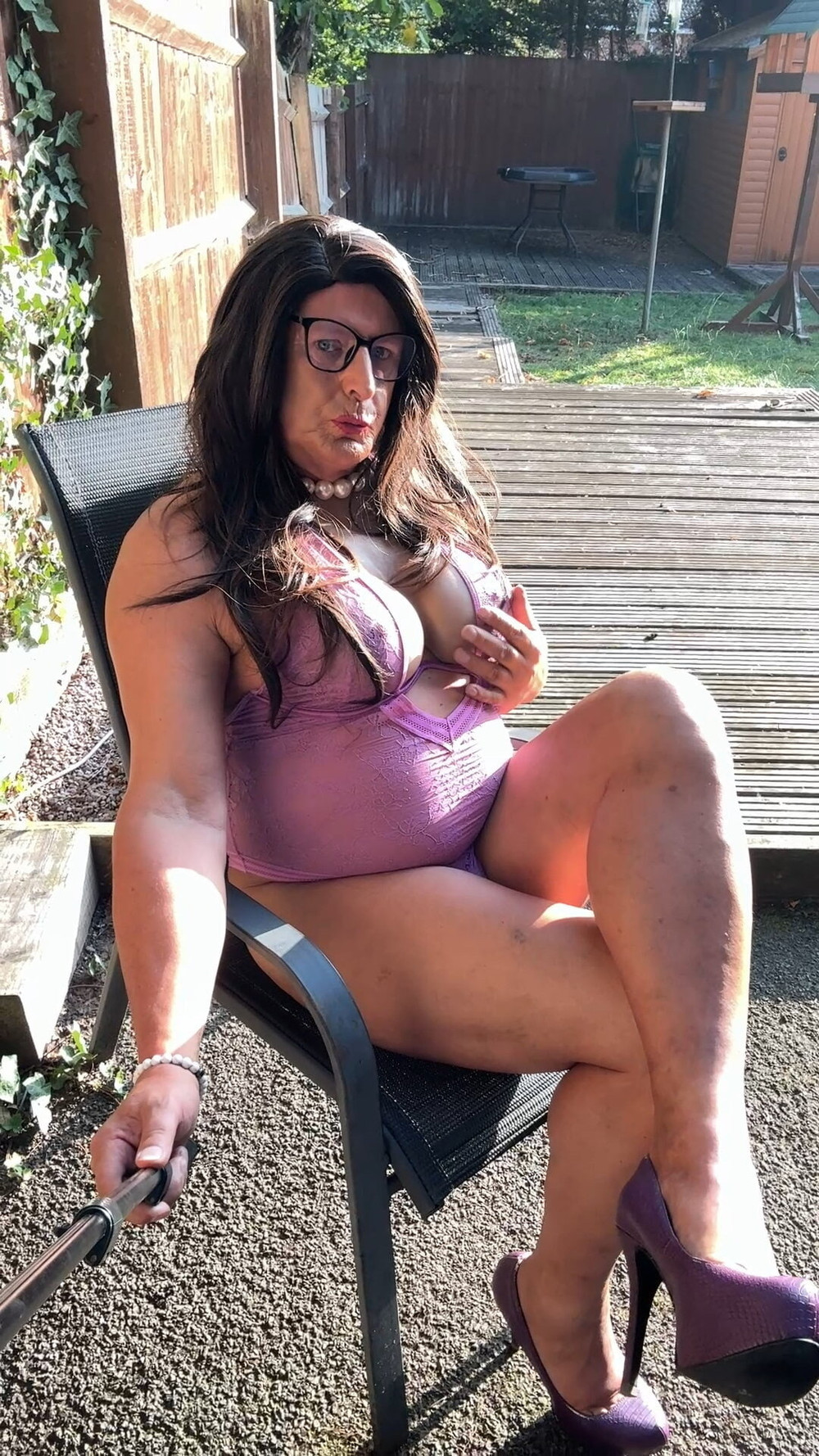 Sexy Crossdresser Kellycd2022’s in purple bodysuit and heels #58