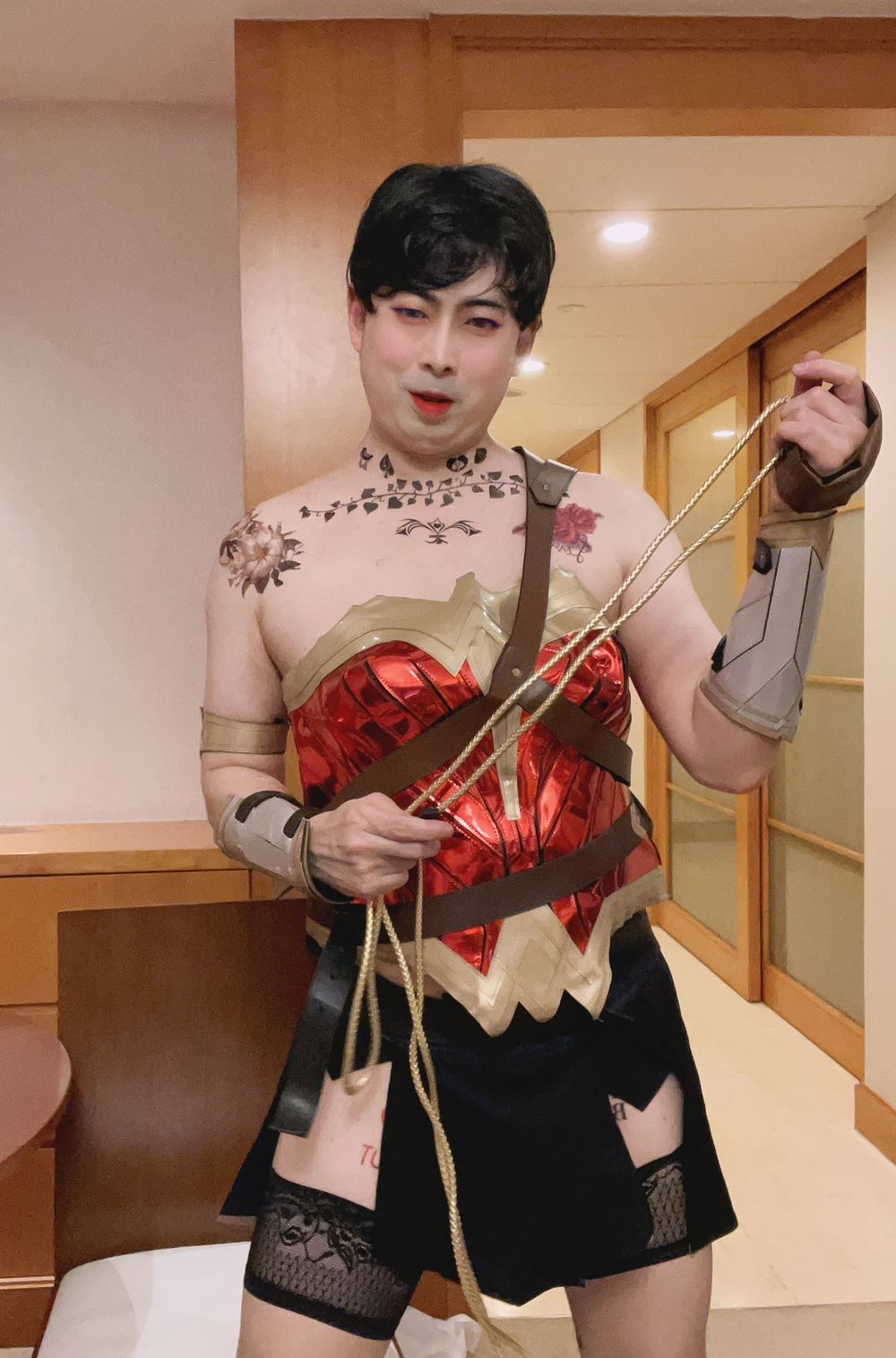 Asian sissy slut in wonder woman custome with tattoo #6