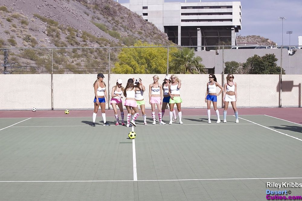 Naked girls playing dodgeball outdoors #2