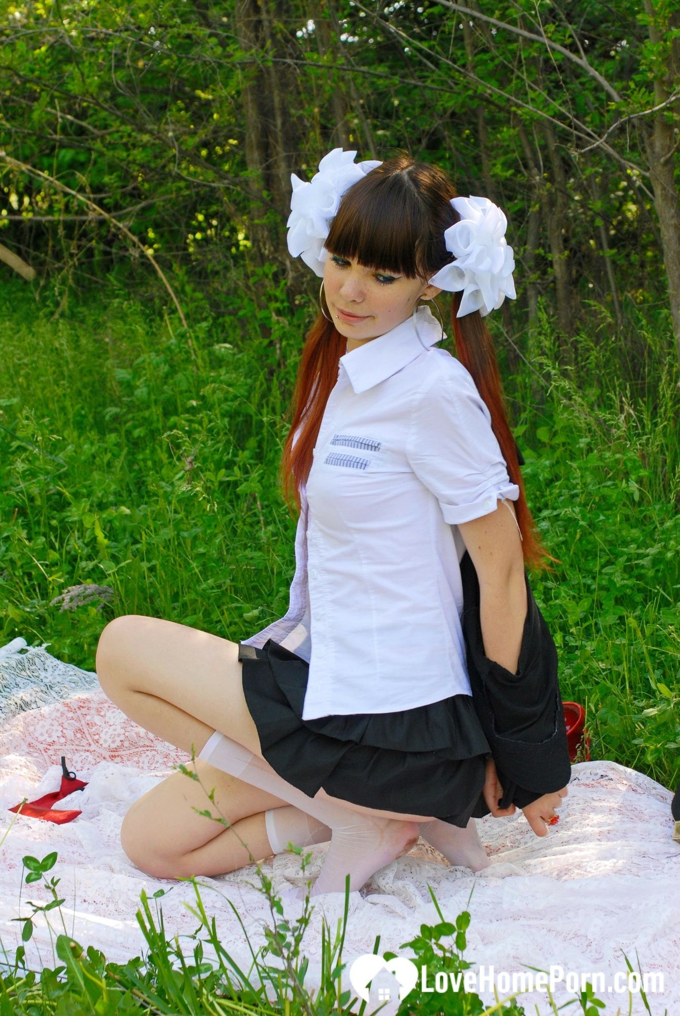 Schoolgirl turns a picnic into a teasing session #15