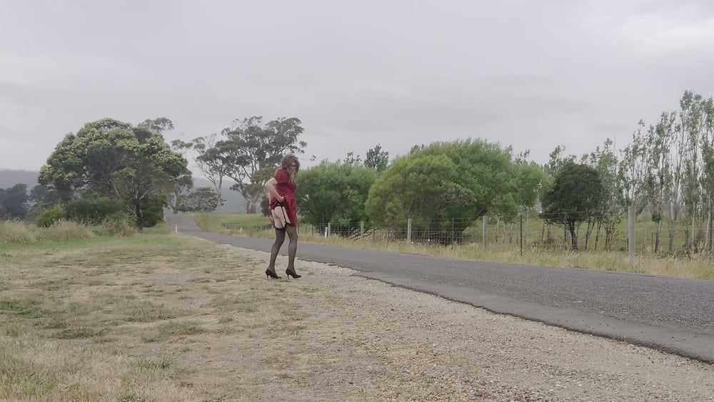 Crossdress road trip red dress #7