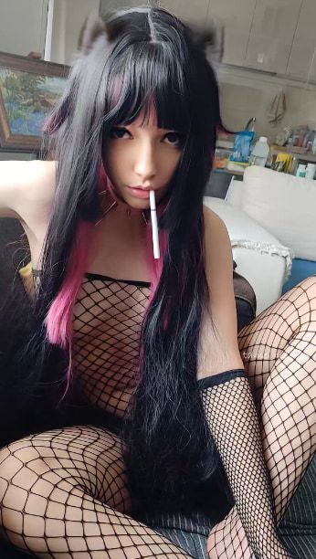 Succubus Babe smoking in fishnets #5