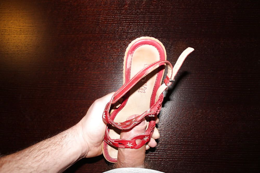 Cum on red platform sandals #22
