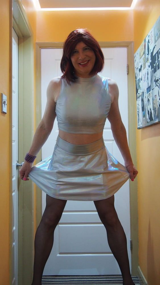 Sissy Lucy showing off her big cock in Silver skater skirt #5