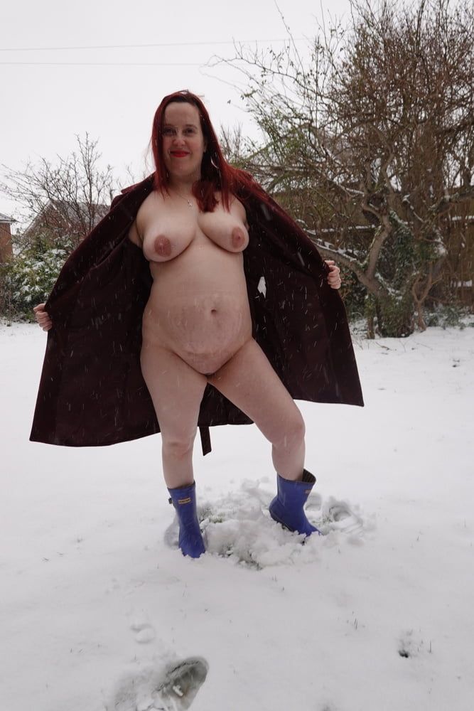 Pregnant flashing naked in the cold snow #24