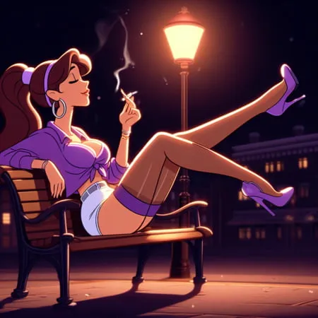 purple stockings smoking         