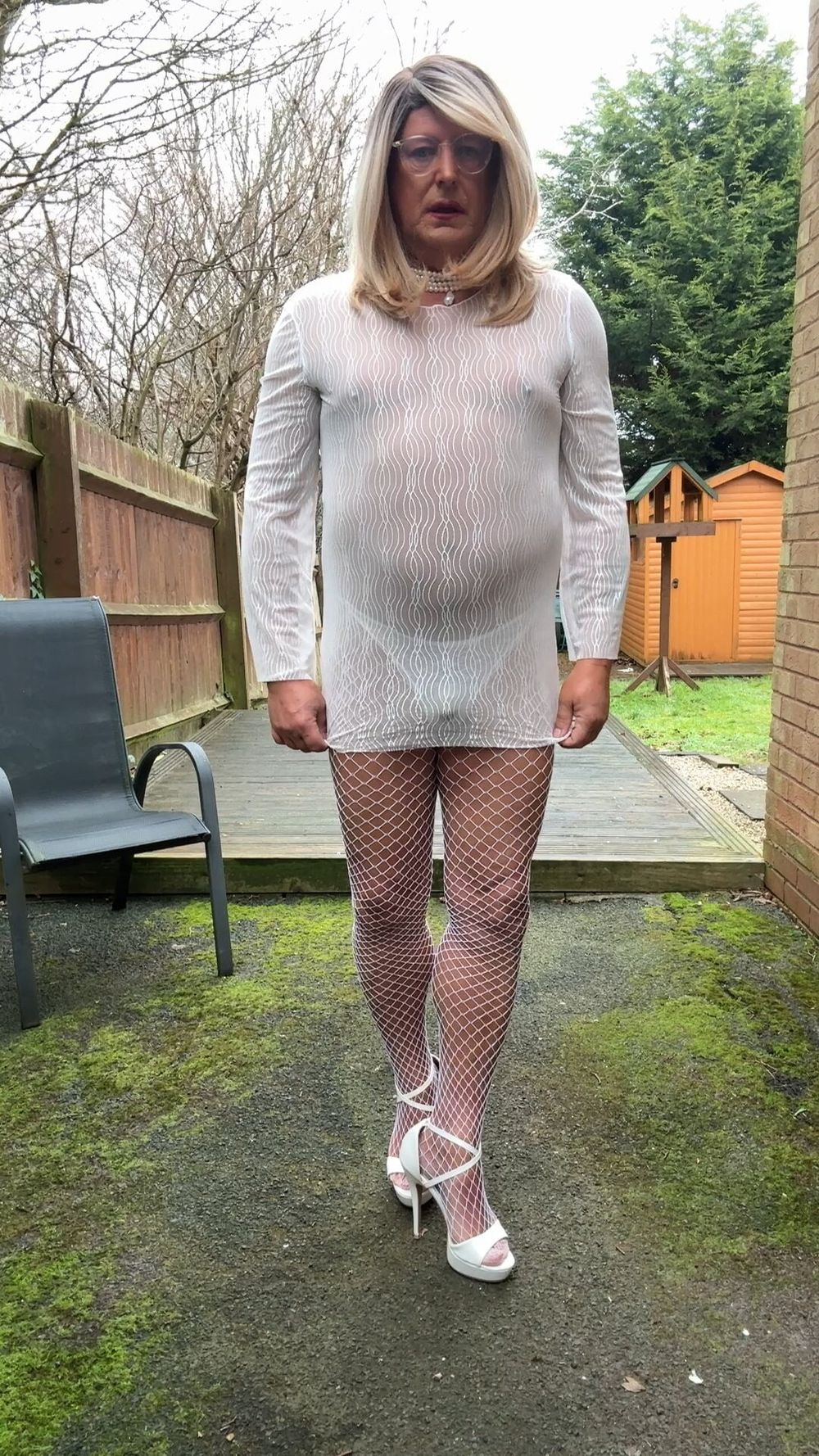 Sexy Crossdresser kellycd2022 in white fishnets fishnets #3