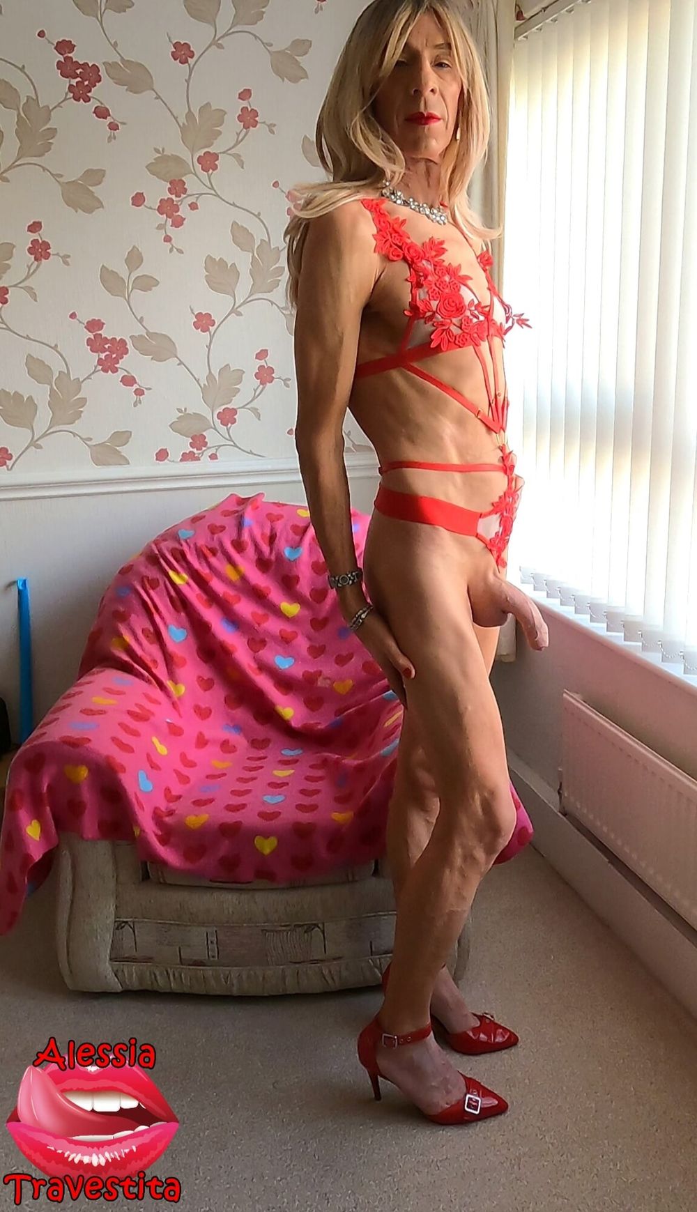 122 Alessia Travestita - Red Floral Lingerie #15