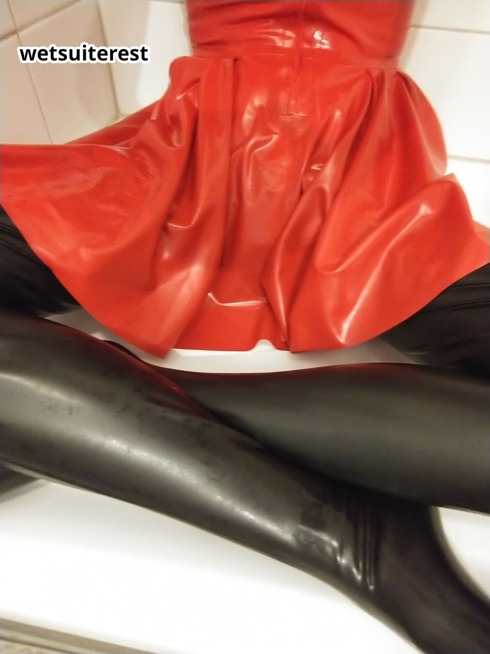 Red latex hooded swing dress and stockings #11