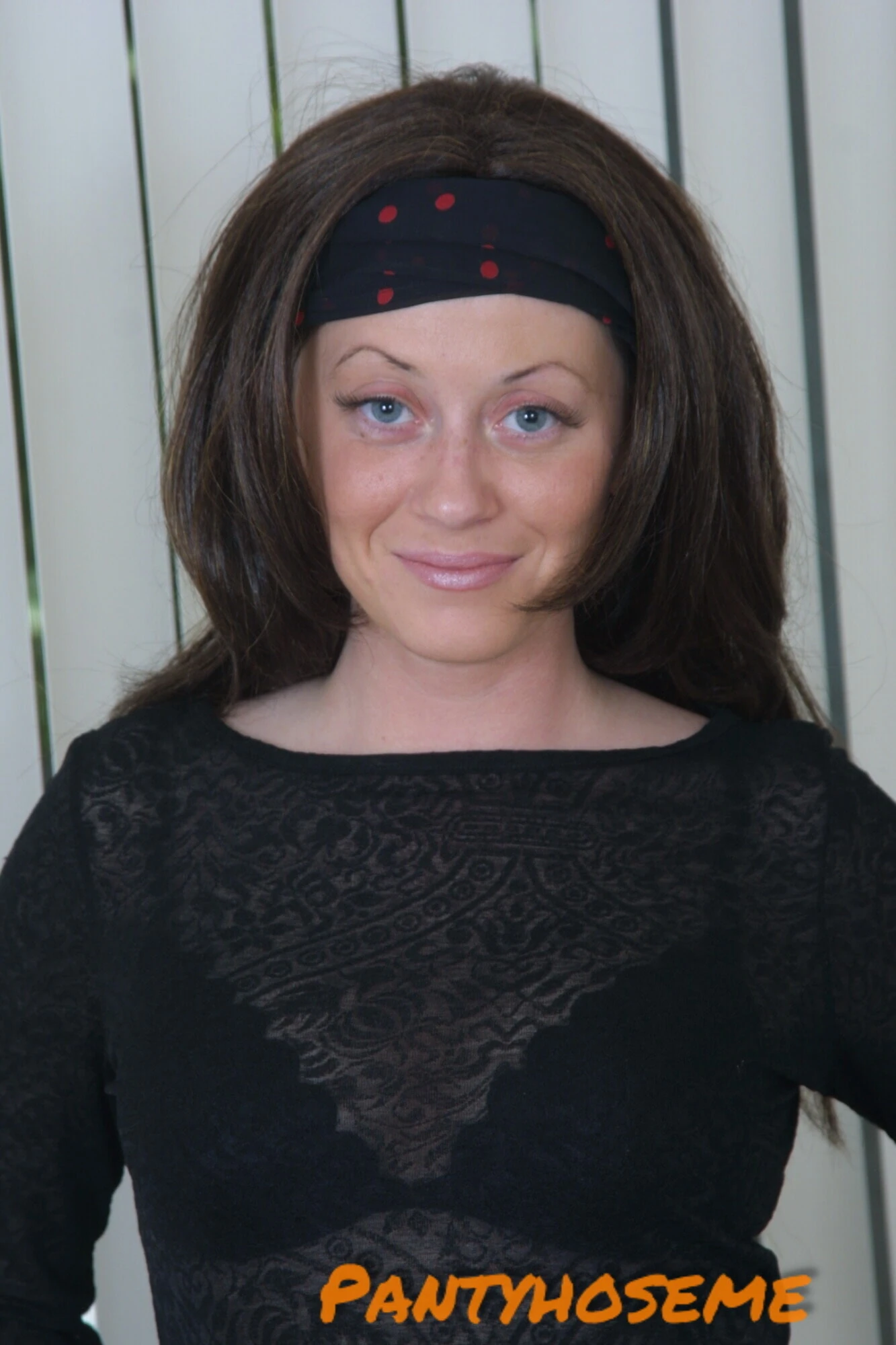 Blue Eye Brunette Bliss Strips In Pantyhose #11
