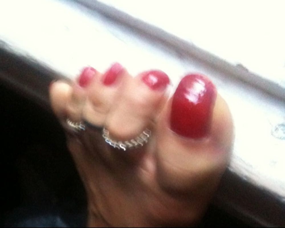 red toenails mix (older, dirty, toe ring, sandals mixed). #28