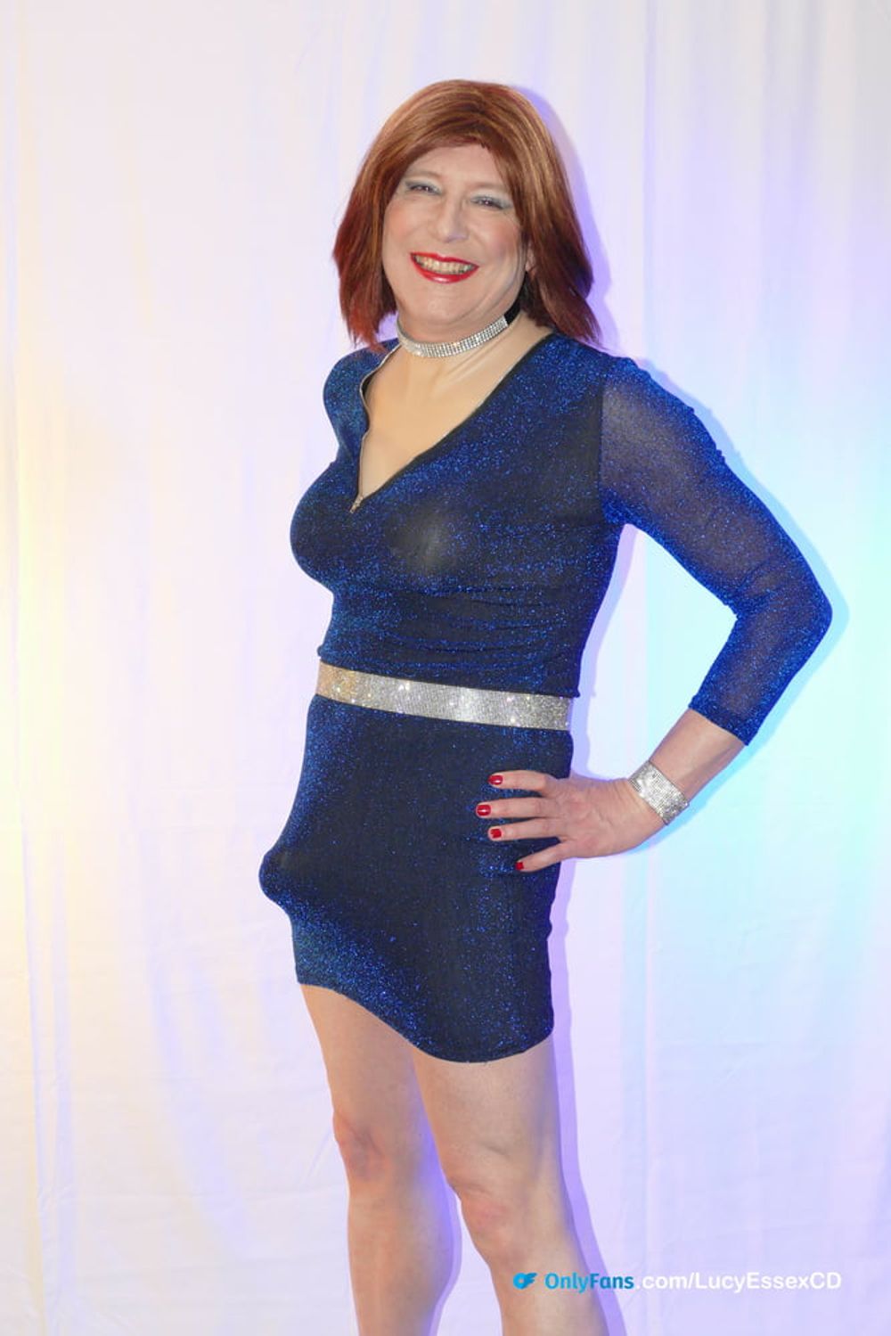 TGirl Lucy big cock in see through sparkly blue dress #5