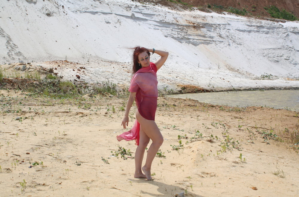 Red Shawl on White sand #25