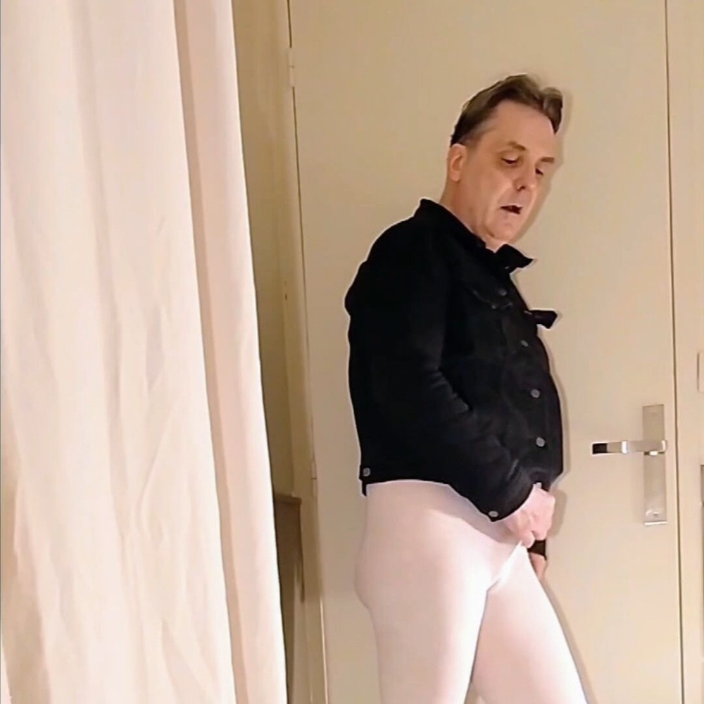 Cock stroking and handjob in white open pantyhose #2