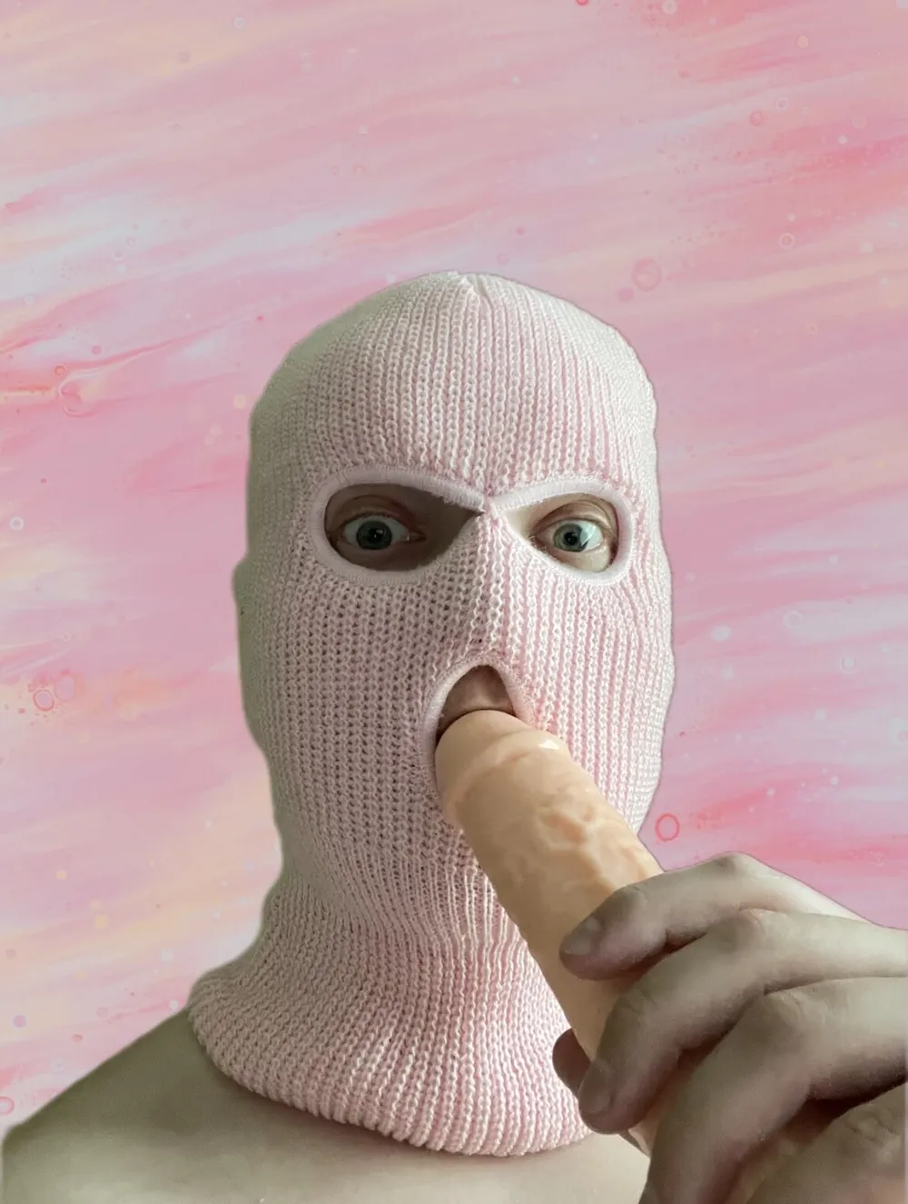 Playing with a dildo in a pink mask #4