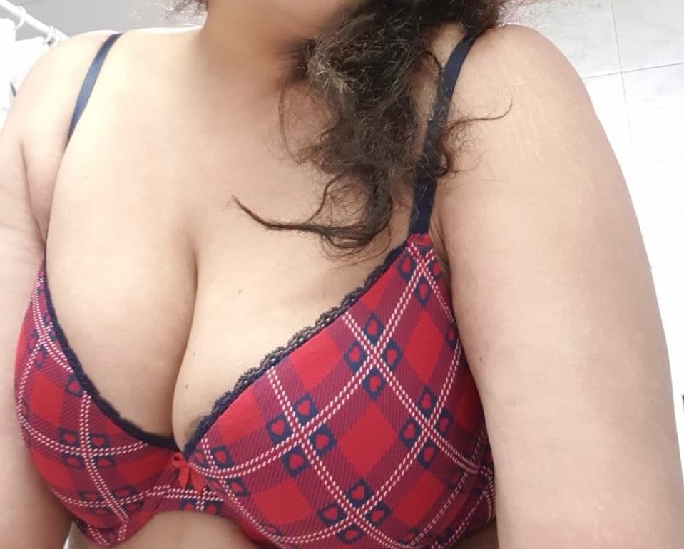 checkered bra , sexy neck line and boobs  #22