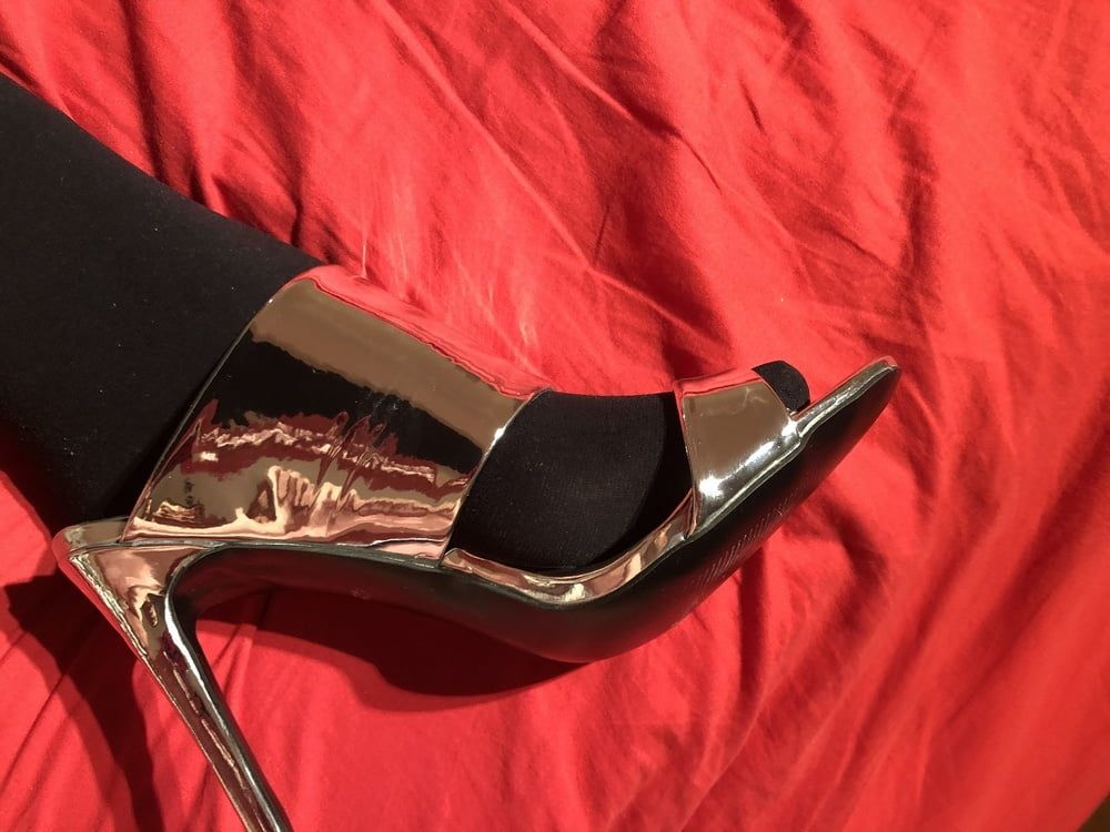 Silver High Heel Mules #3