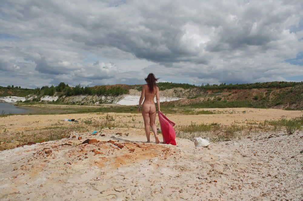 Red Shawl on White sand #9