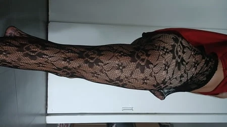 fishnet pantyhose red nightie         