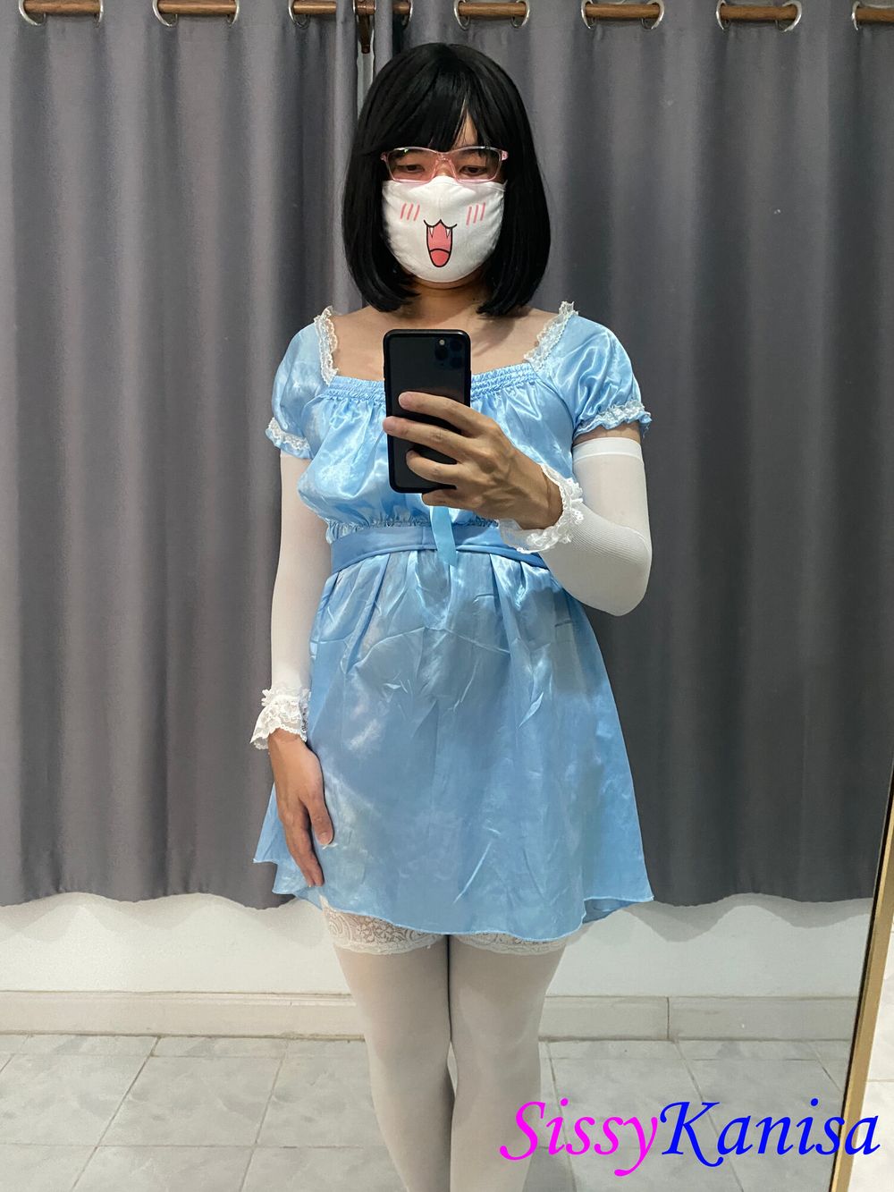 Kanisa on Blue Satin Nightgown and Chastity Cage. #4