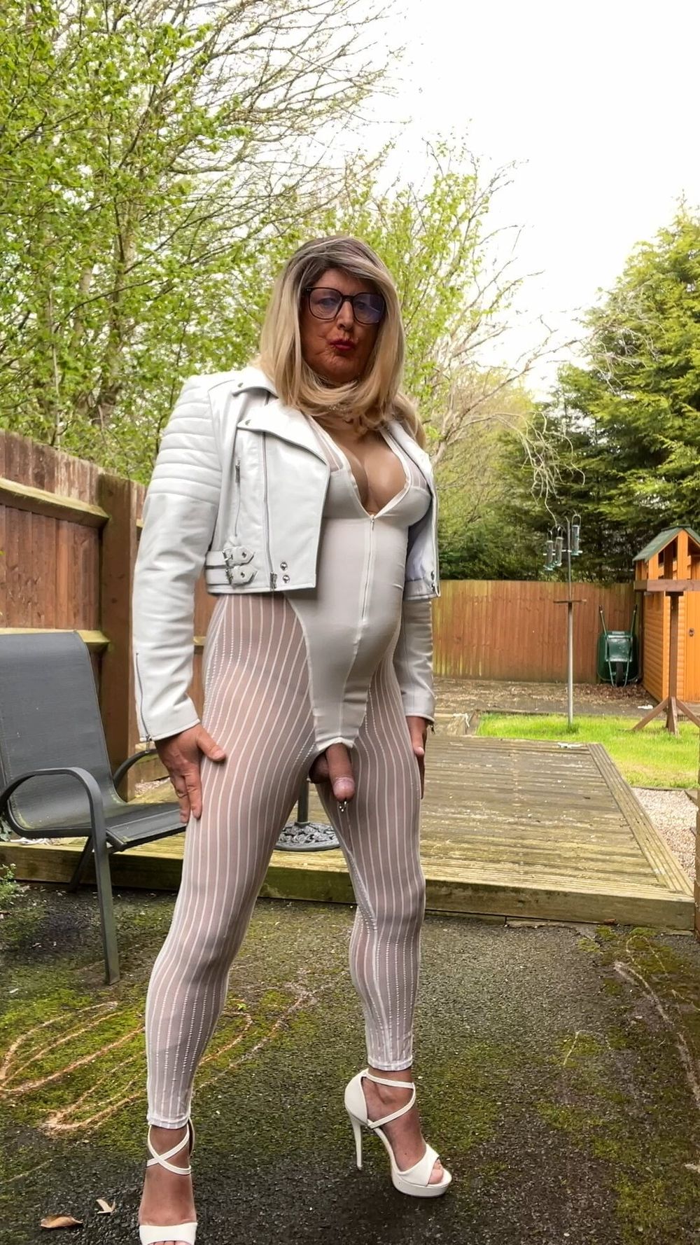 Amateur crossdresser Kellycd2022 sexy Milton white catsuit  #26