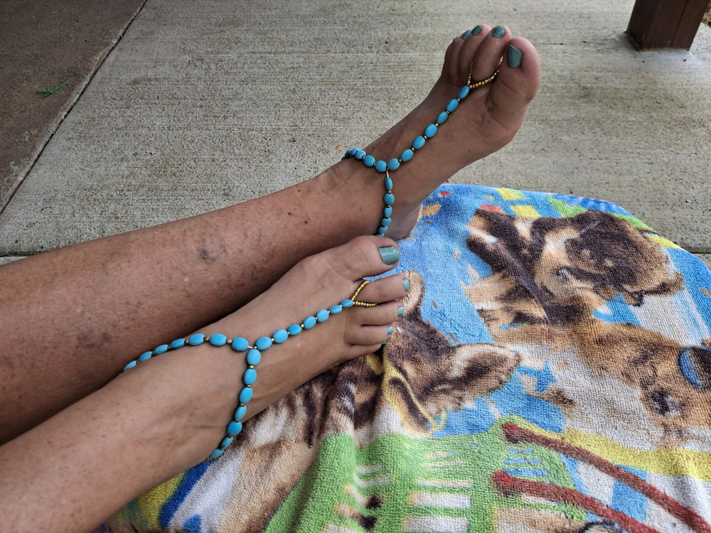 Barefoot sandals on cute pedicured toes #13