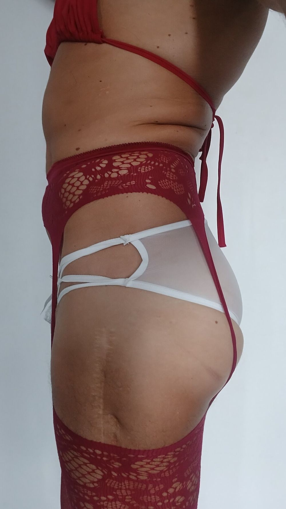 Red fishnet white transparent pantie &amp; black skirt  #30