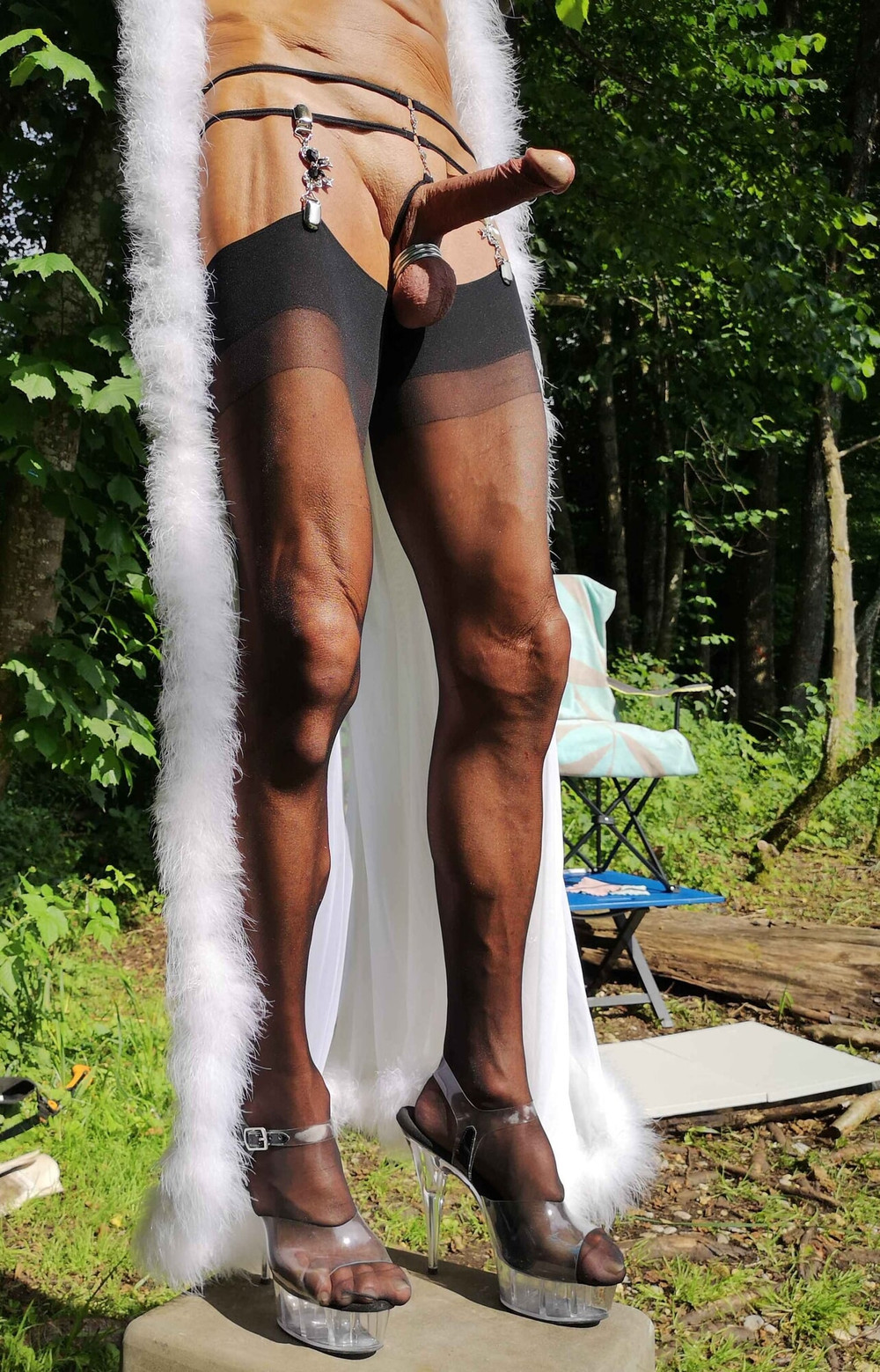 Boner and Marabou Negligee at public Nudist Lake #21