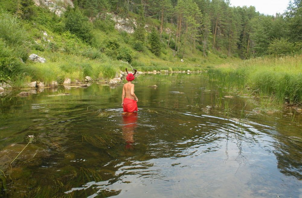 With Horns In Red Dress In Shallow River #3
