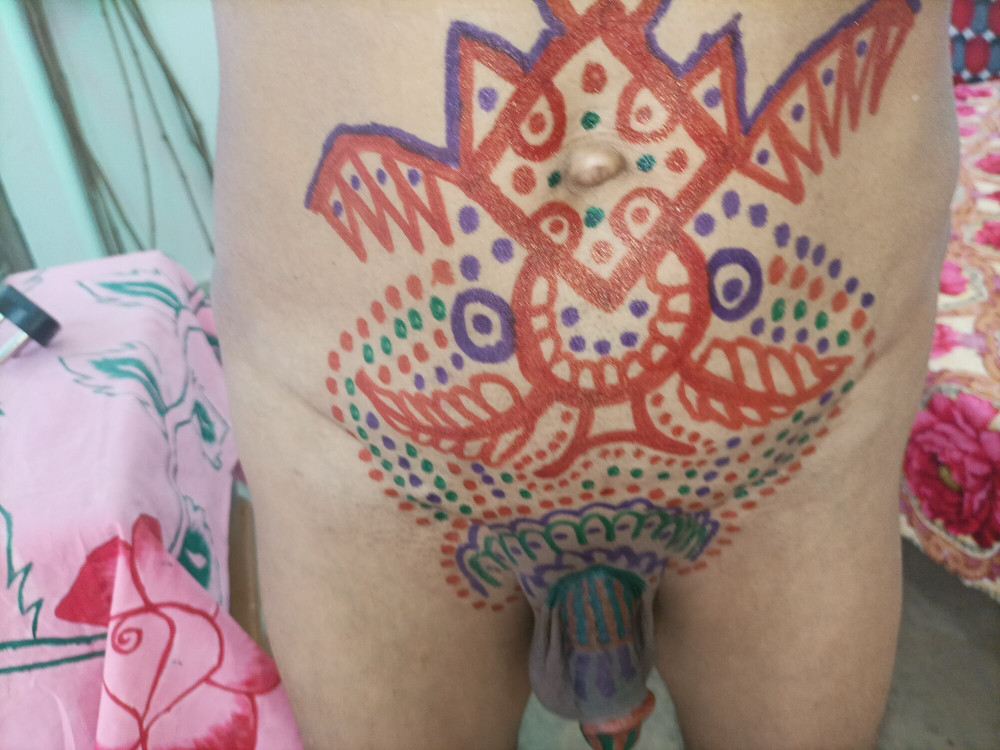 Sissy belly tattoo and coloured cock #11