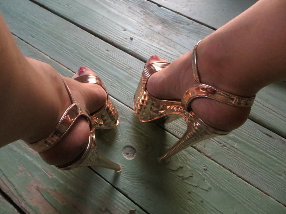 golden platform high heels
