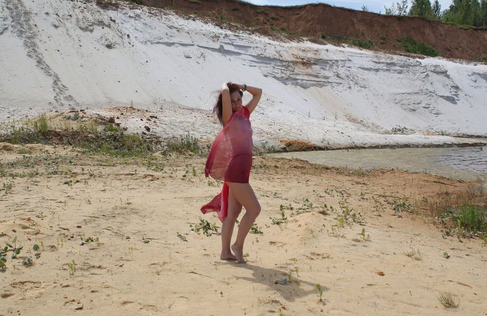 Red Shawl on White sand #28